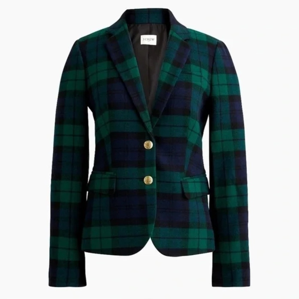 J.Crew Black Watch Plaid Wool-Blend Schoolboy Blazer, green - Picture 2 of 7
